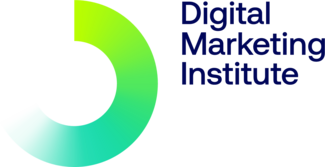 A 3/4 circle starting in fluorescent green and fading to teal green next to the words Digital Marketing Institute. 